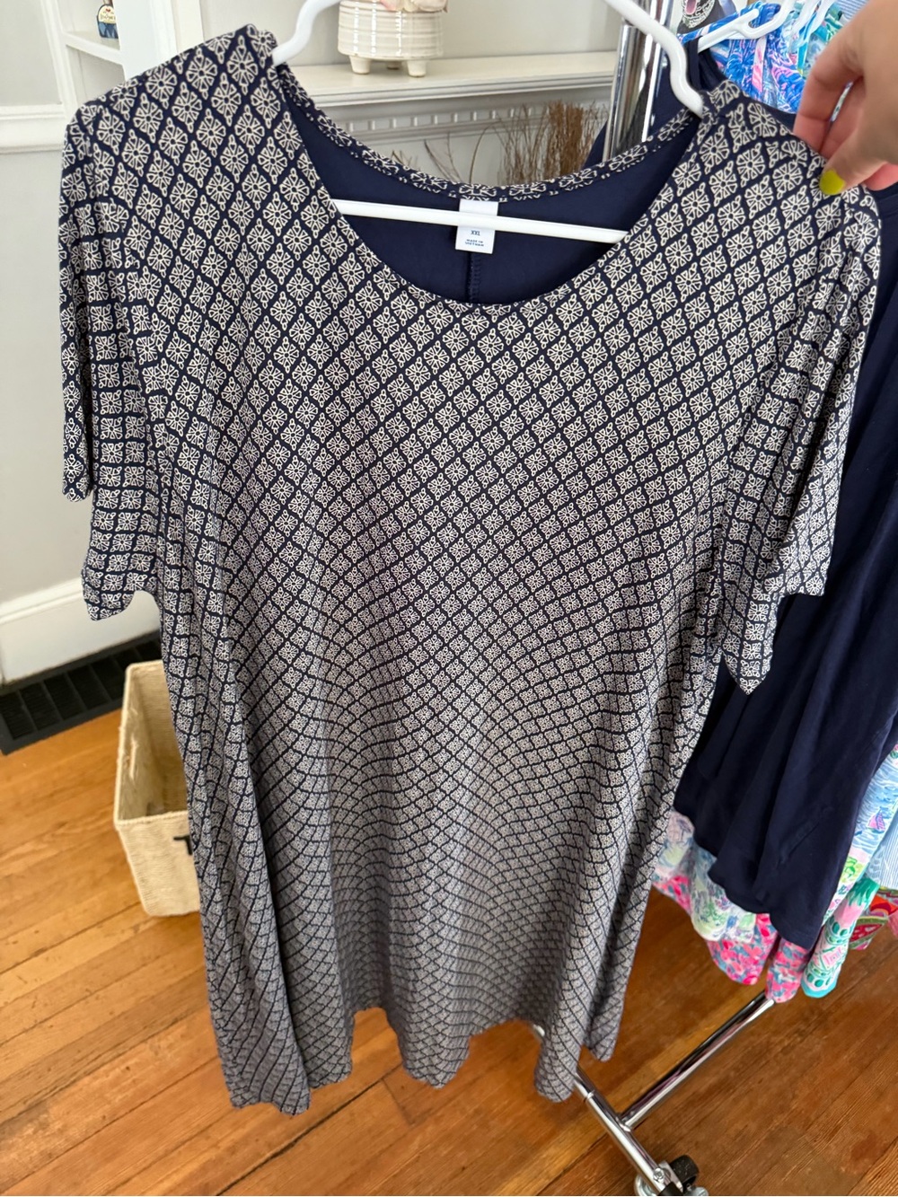 Old Navy Navy and White Geometric Tunic